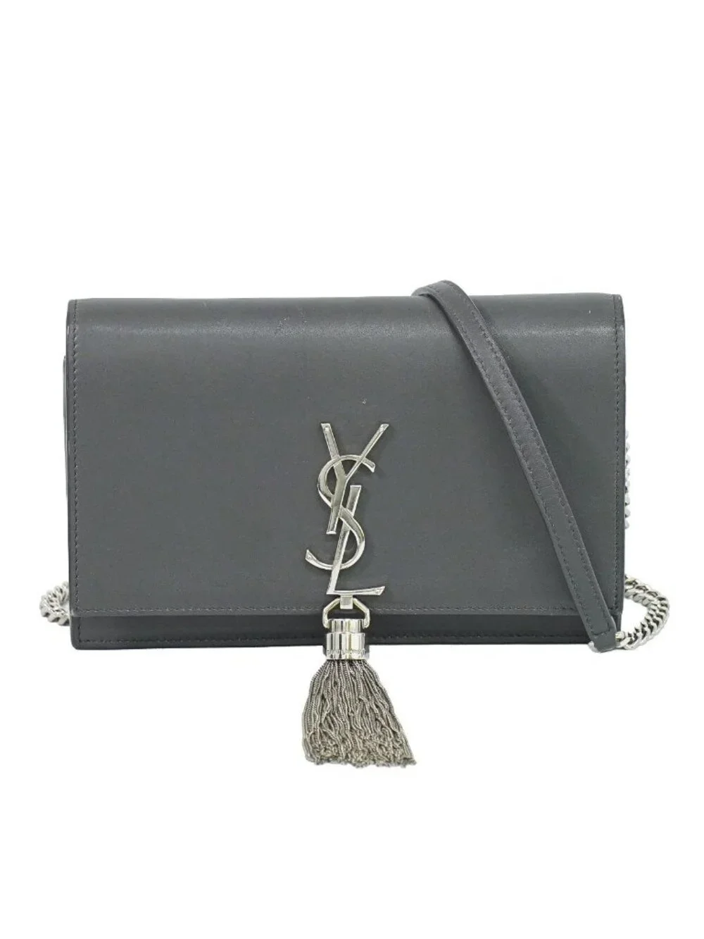 Saint Laurent YSL Kate Tassel Chain Shoulder Bag Pochette Leather Gray